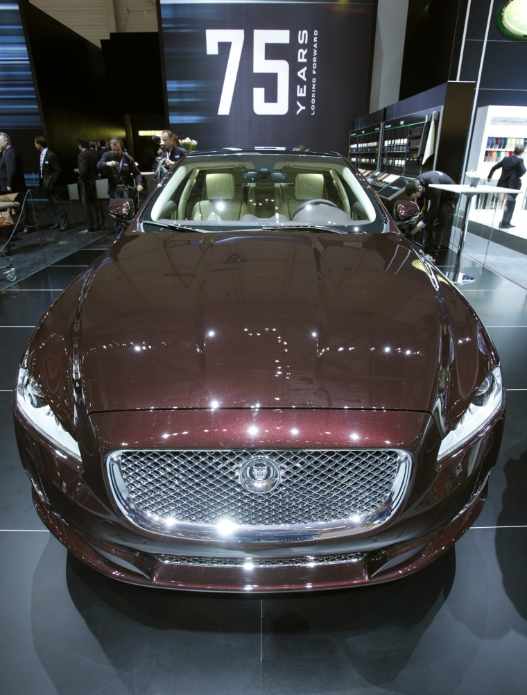 Image: A new Jaguar XJ limousine of British car manufacturer Jaguar is shown during the first media day of the 80th Geneva Car Show at the Palexpo in Geneva